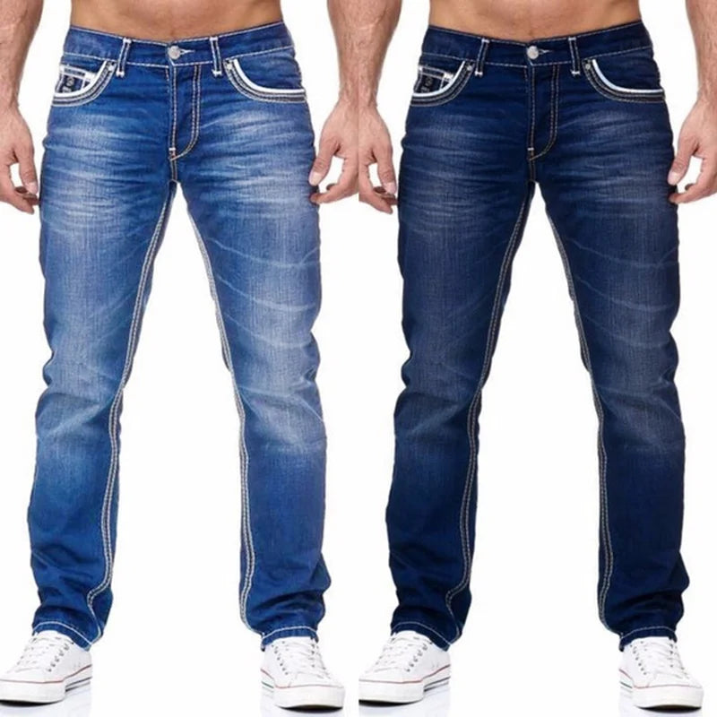 Straight Jeans Men Washed No Hole Jean Spring Summer Boyfriend Jeans Streetwear Loose Cacual Designer Long Denim Pants Trousers