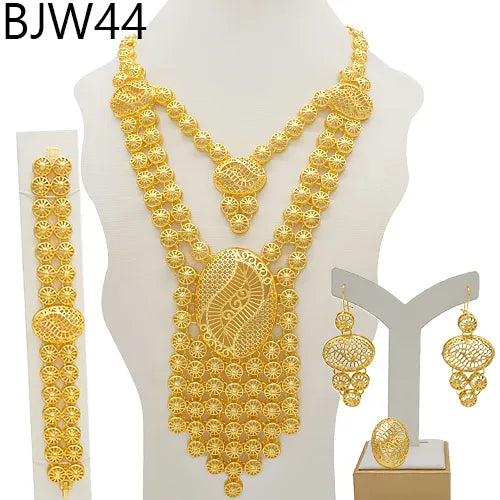 Dubai African Gold Color Jewelry Sets for Women Indian Jewelery Nigerian Necklace Ring Earring Wedding Accessories