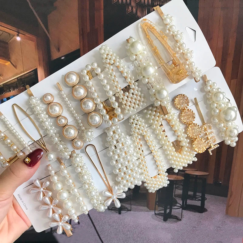 Simulated Pearl Barrettes Beaded Geometric Women Hair Clip Hairgrips Hair Accessories Girls Jewelry Fashion Hair Pins