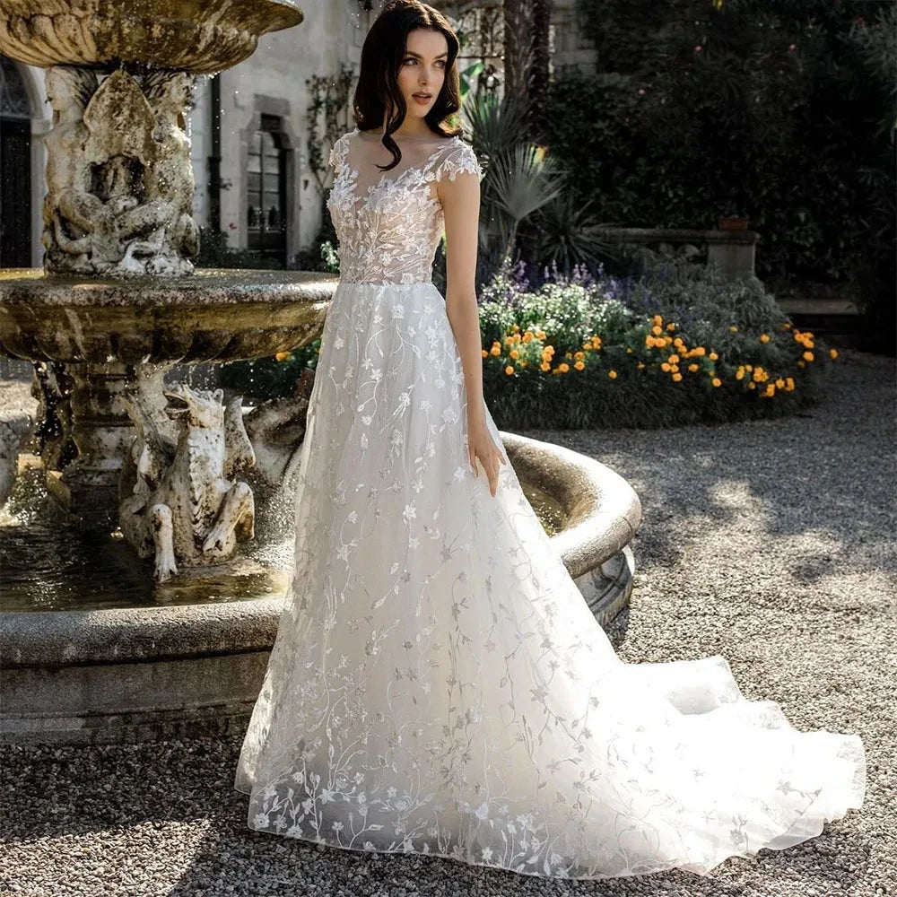 Exquisite Wedding Dresses for Women Sleeveless V-Neck Bridal Gowns Lace Appliques Robes Delicated Vestidos De Novia Customized - My Store