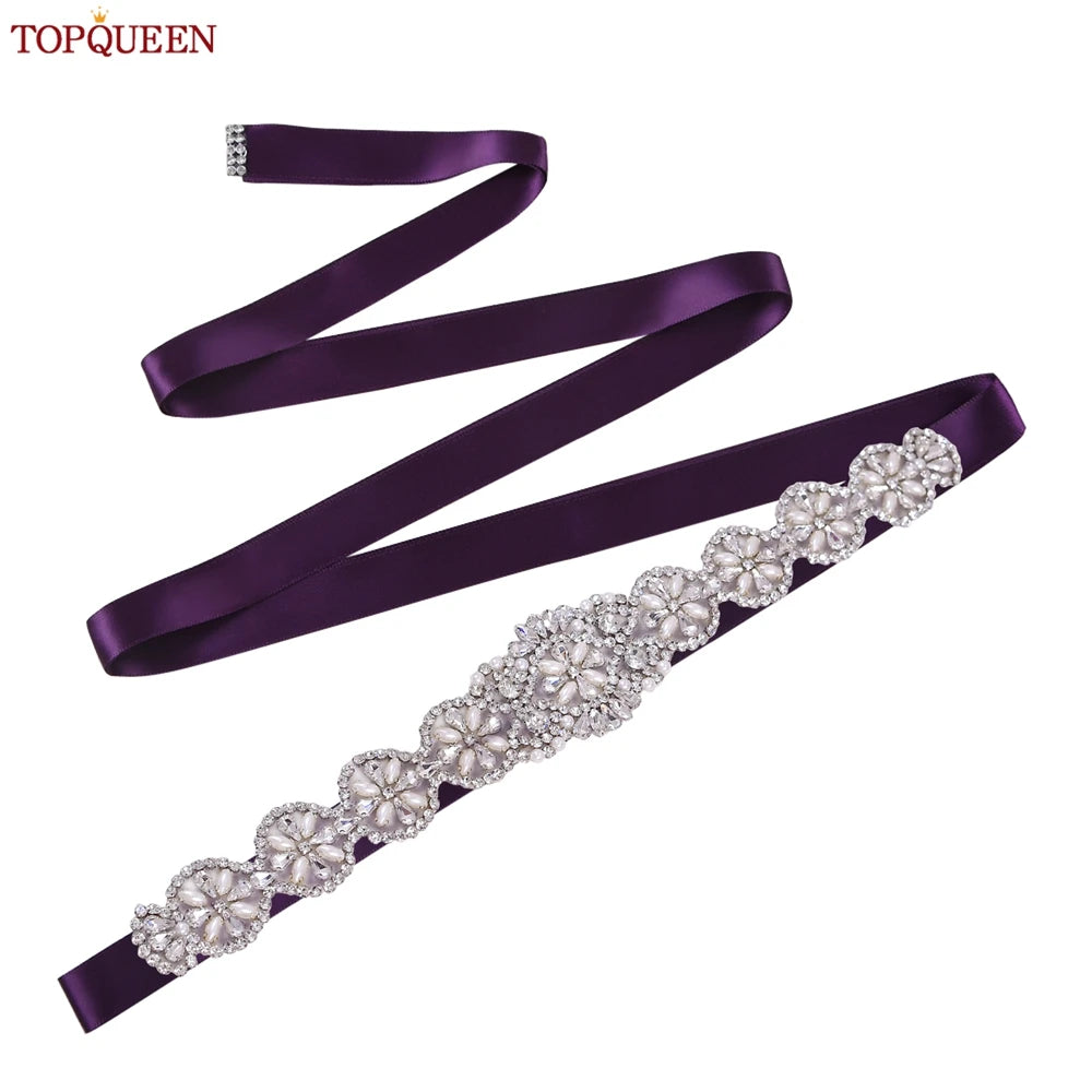 TOPQUEEN Luxury Bridal Belts With Rhinestone Bride Wedding Accessories Belt for Women Wedding Dress Sash Belt Formal Belts S161
