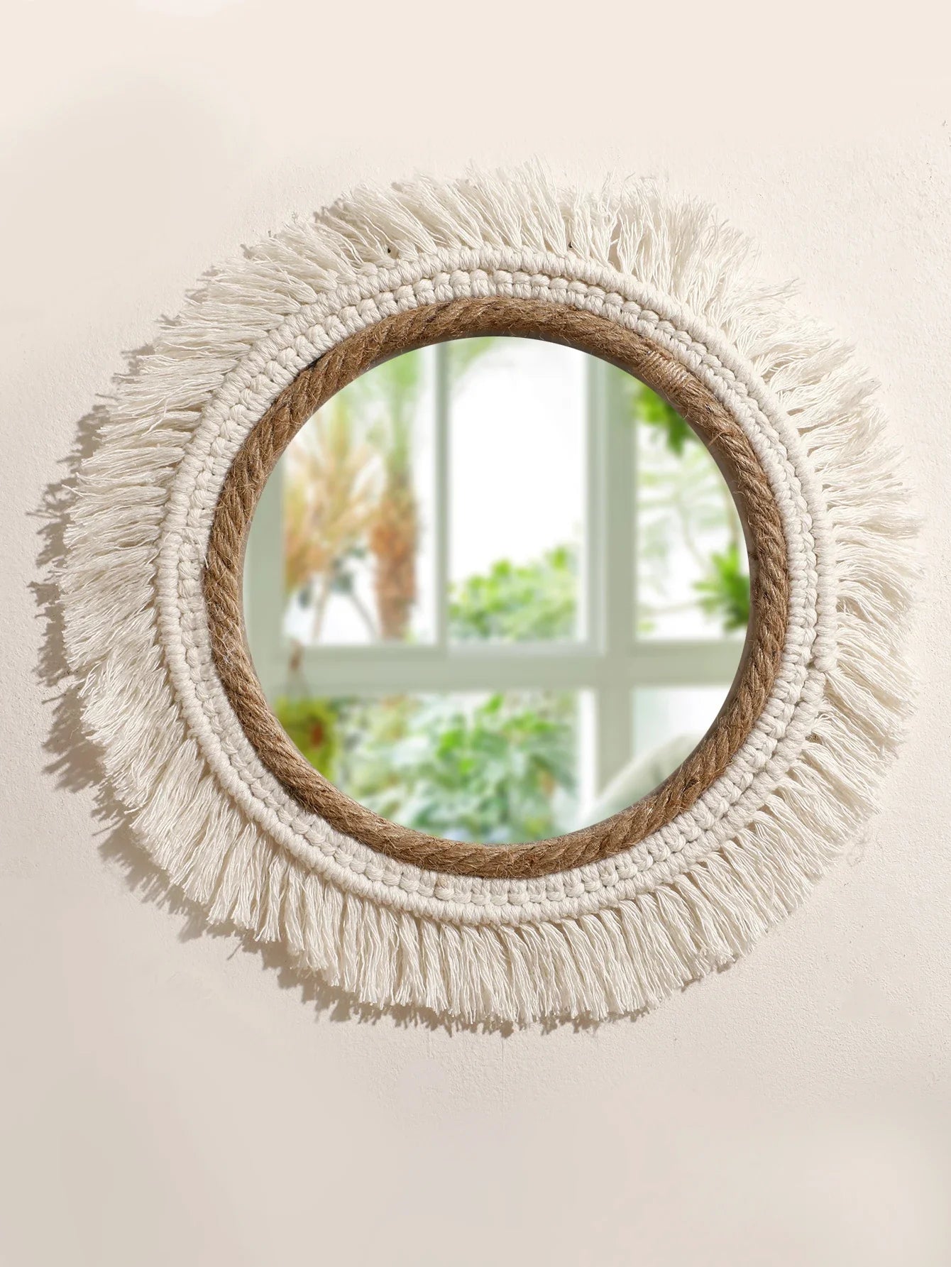 Boho Decorative Mirrors Macrame  Round Mirror Aesthetic Room Decor Hanging Wall Mirror for Bedroom Living Room House Decoration