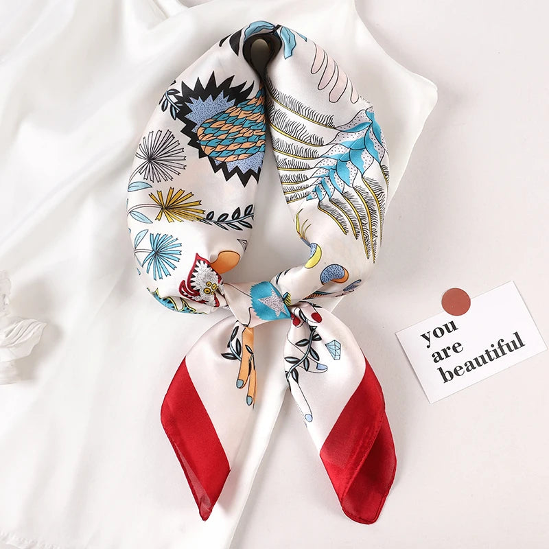 Fashion Scarves for Women Shawl Print Silk Satin Hijab Scarf Female Bandana 70*70cm Luxury Brand Square Shawls Scarfs for Ladies