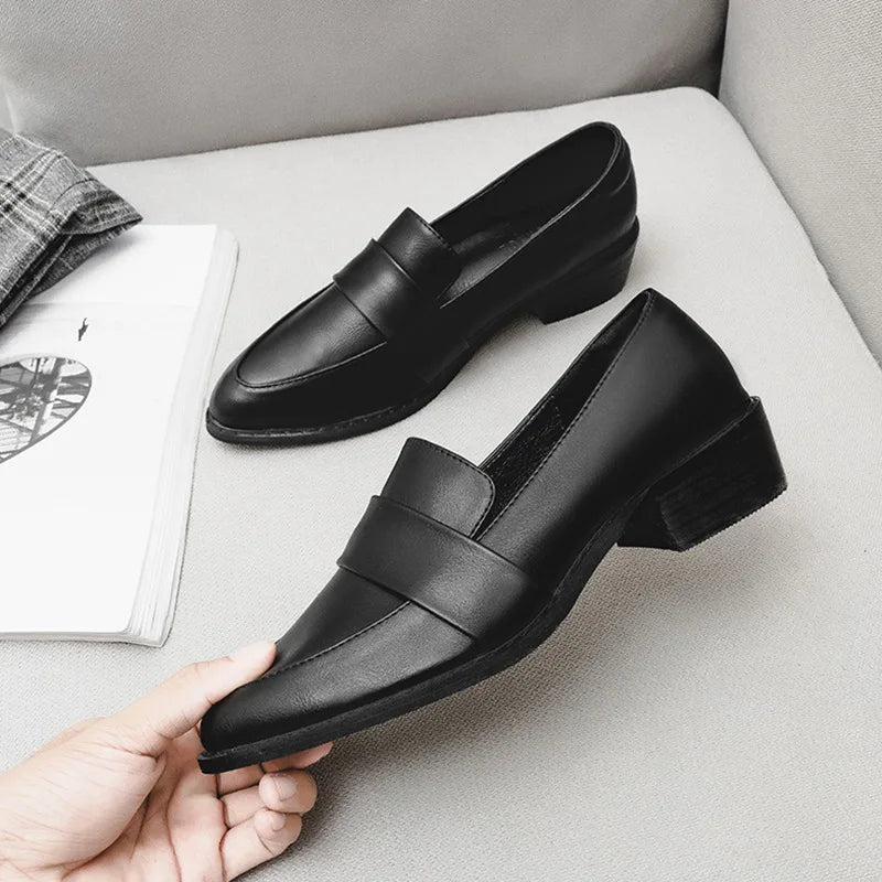 Women Shoes Spring Autumn  New Black Pointed British Style Small Leather Shoes Loafers Shoes Single Shoes Vulcanize Shoes