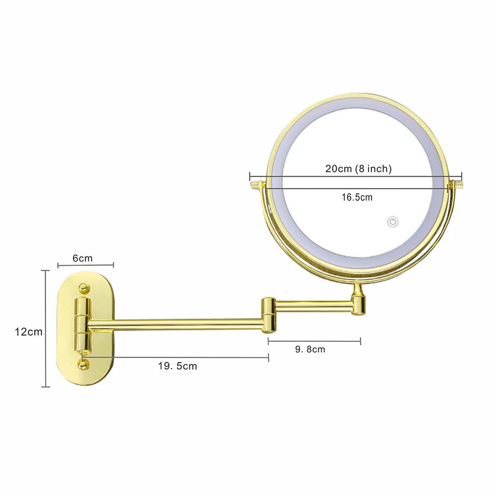 8 Inch Makeup Mirror Golden 3x/5x/7x/10x Magnifying Double Side USB Charging Bathroom 3 Color Light Smart Cosmetic Mirrors