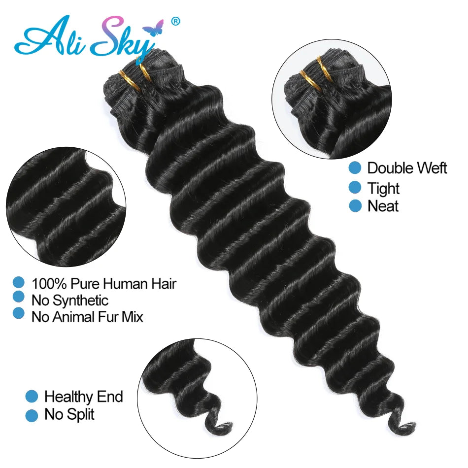 30inch Deep Wave Malaysian Remy Hair Extensions Human Hair Bundles Loose Deep Waves Bundles 100% Human Hair 1/3/4 PCS Full&Soft