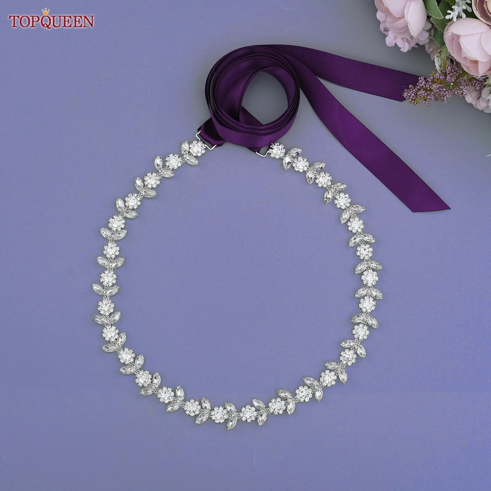 TOPQUEEN Rhinestone Belts for Bridal Dresses Silver Alloy Belt for Girls Cheap Diamond Wedding Belt Fancy Belt for Women S440