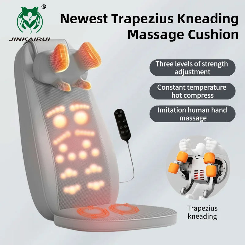 JinKaiRui Vibrating Electric Cervical Neck Back Body Cushion Massage Chair Kneading Heating Muscle Stimulator Device Health Care