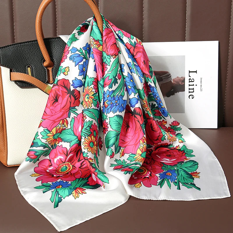Fashion Scarves for Women Shawl Print Silk Satin Hijab Scarf Female Bandana 70*70cm Luxury Brand Square Shawls Scarfs for Ladies