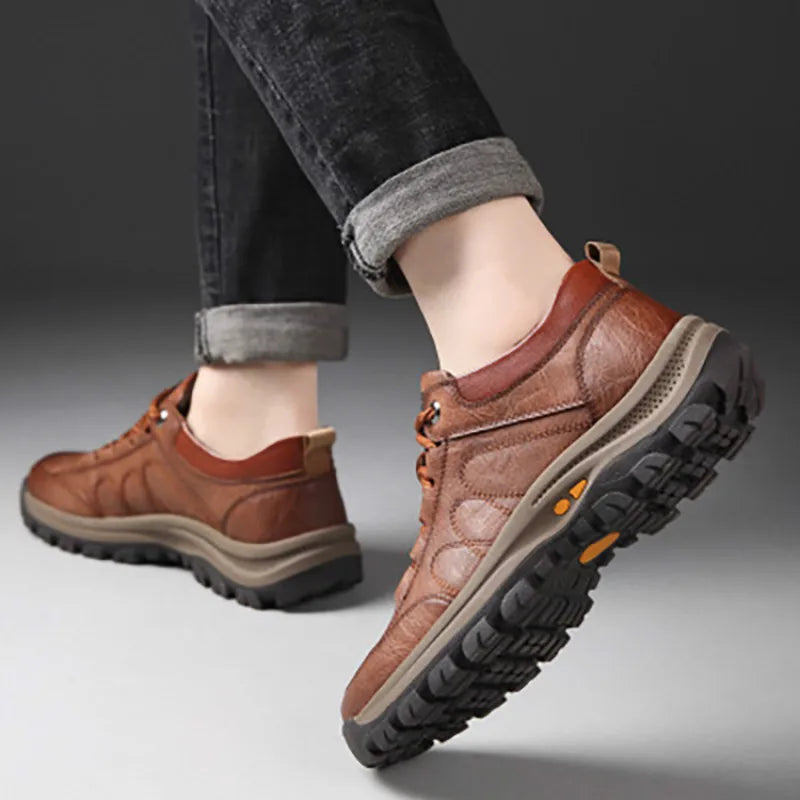 Leather Men Casual Shoes Spring Lace-Up Platform Sneakers Travel Shoes Wear-Resistant Shoes British Style Men's Sneaker Shoe