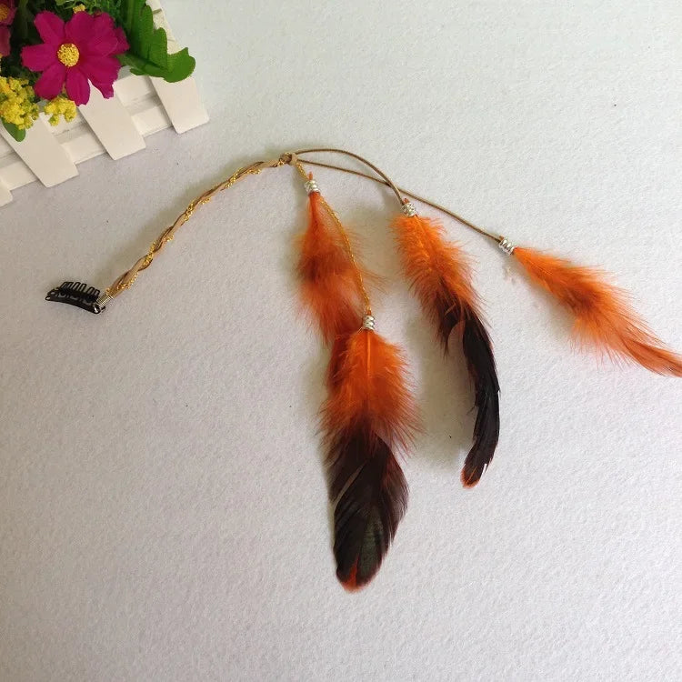 Bohemian Feather Headband Scrunchies Tribal  Hair Bands Women Girl Hippie Weaving Hair Accessories Hair Clip Hair Rope Headwear