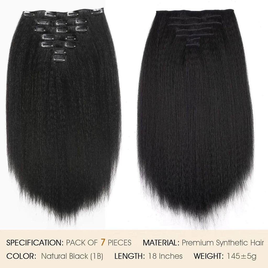Synthetic 7PCS Clip in Hair Extensions Hair YAKI Straight Extensions for Black Women Long Layered Hair Extensions Heat Resistant