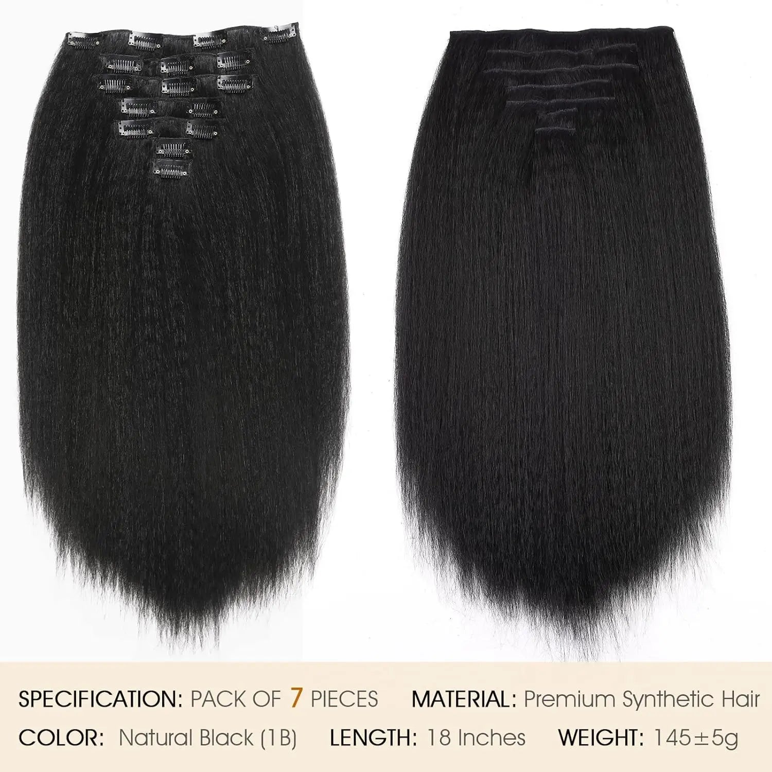 Synthetic 7PCS Clip in Hair Extensions Hair YAKI Straight Extensions for Black Women Long Layered Hair Extensions Heat Resistant