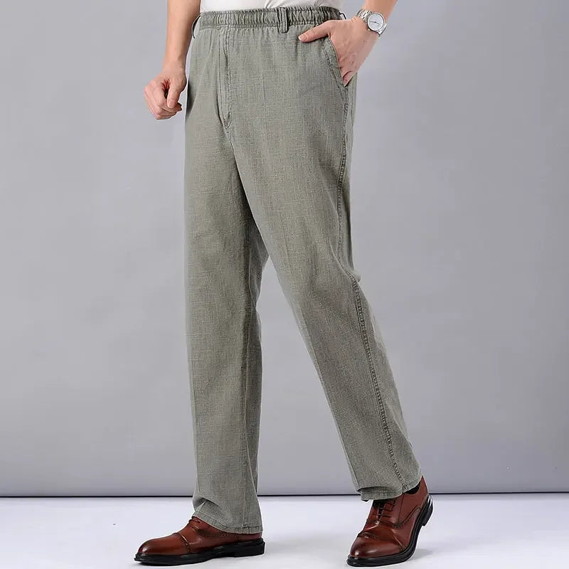 Men's Linen Pants High Waist Lightweight Summer Pants Men 2024 Thin Clothing Loose Cotton Trouser Elastic Band Work Vintage Pant