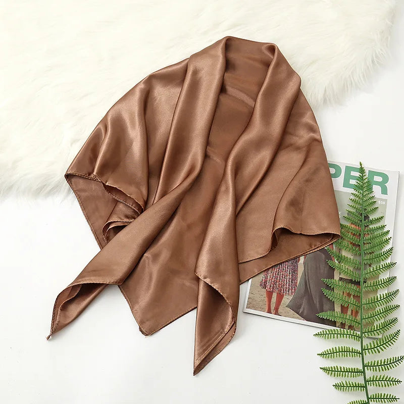 90cm Solid Colors Neckerchief Hijab Scarf for Women Silk Satin Headband Hair Scarves Female Square Shawls Head Scarfs for Ladies