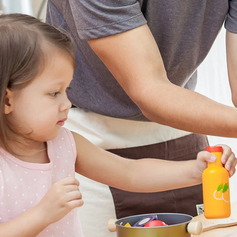 Baby Kitchen Toys Wooden 3D Toy Play House Sauce Bottle Honey Lifelike Strawberry Solid Wood Simulation Toy Educational Toy Gift