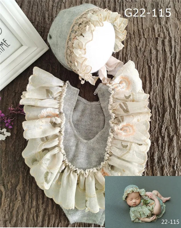 0-3Month Baby Newborn Photography Props Baby Hat Baby Girl Lace Romper Bodysuits Outfit  Photography Clothing