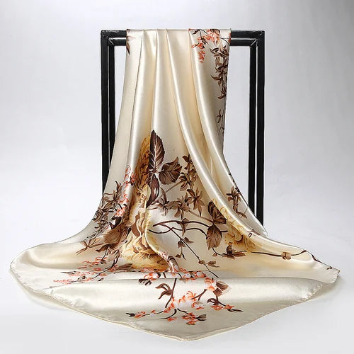Fashion Kerchief Silk Satin Neck Scarf for Women Print Hijab Scarfs Female 90*90cm Square Shawls and Wraps Scarves for Lady