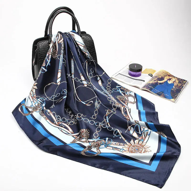 Fashion Kerchief Silk Satin Neck Scarf for Women Print Hijab Scarfs Female 90*90cm Square Shawls and Wraps Scarves for Lady