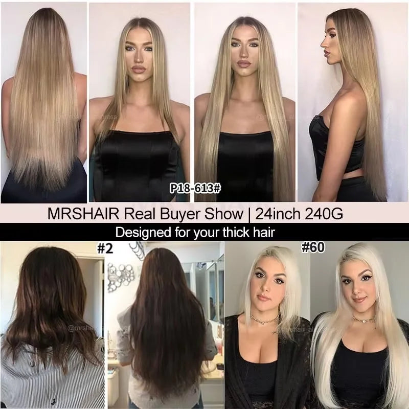 Clip in Hair Extension Human Hair Machine Remy 24inch 240g Full Head  Real Natural Hair Extensions Thinck End  Hair Clips 6PCS