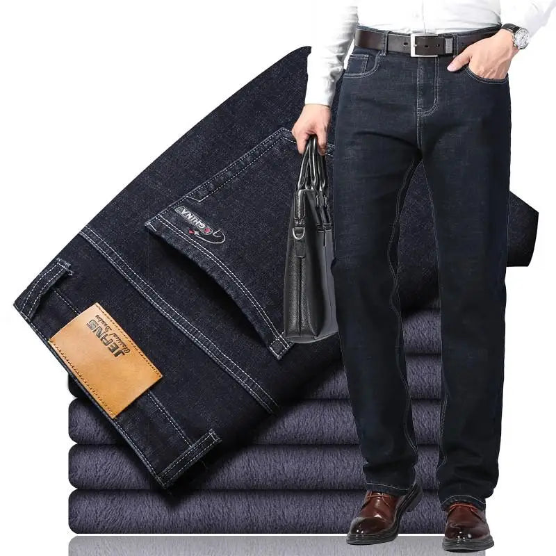 Witner  Slim Fit Stretch Thick Velvet Pants Warm Jeans Casual Grey  Fleece  Winter Jeans Men Black Elasticity Grey Jean