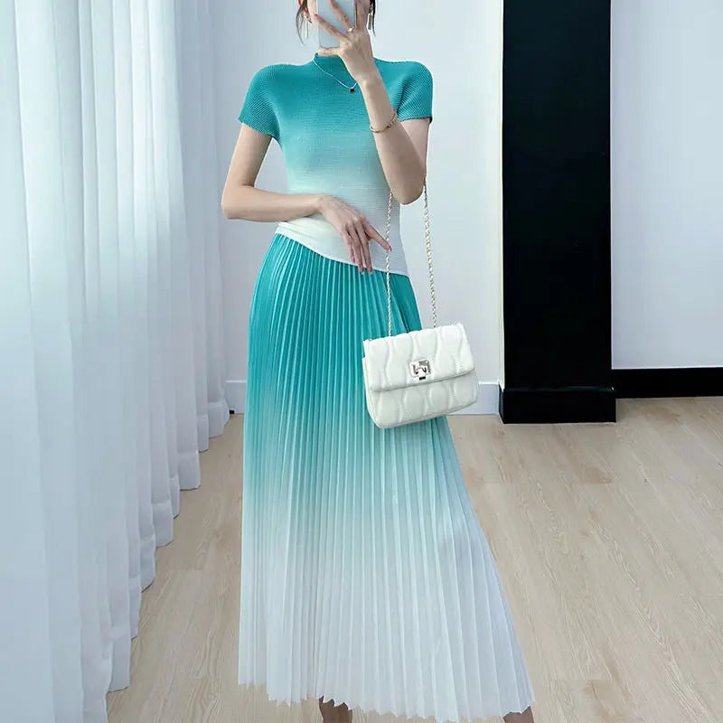 Elegant Two Piece Skirt Set Costume Women's Suit Skirts Pleated Skirt  Female Outfit Women's Casual Skirts Blouses Wrinkle Set