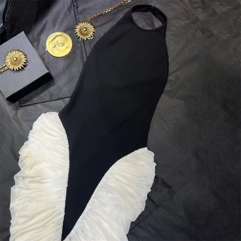 Womens Dresses New Color Blocking Patchwork Sleeveless Long Dress for Summer 2025 Elastic Slim Fit Backless Dress Party Dresses
