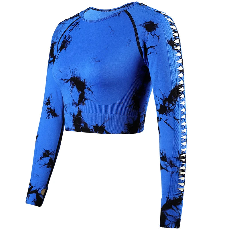 CHRLEISURE Seamless Tie Dye Sports Set Hollow Out Yoga Suit Fitness Top With Workout Leggings Activewear