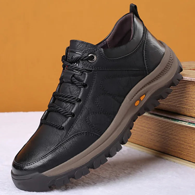 Leather Men Casual Shoes Spring Lace-Up Platform Sneakers Travel Shoes Wear-Resistant Shoes British Style Men's Sneaker Shoe