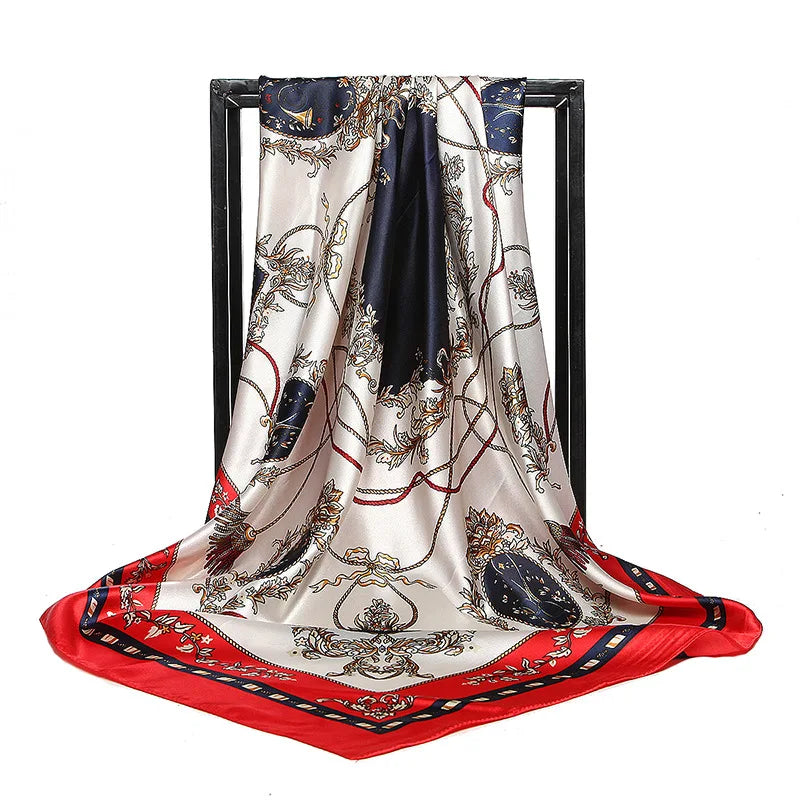 Fashion Kerchief Silk Satin Neck Scarf for Women Print Hijab Scarfs Female 90*90cm Square Shawls and Wraps Scarves for Lady