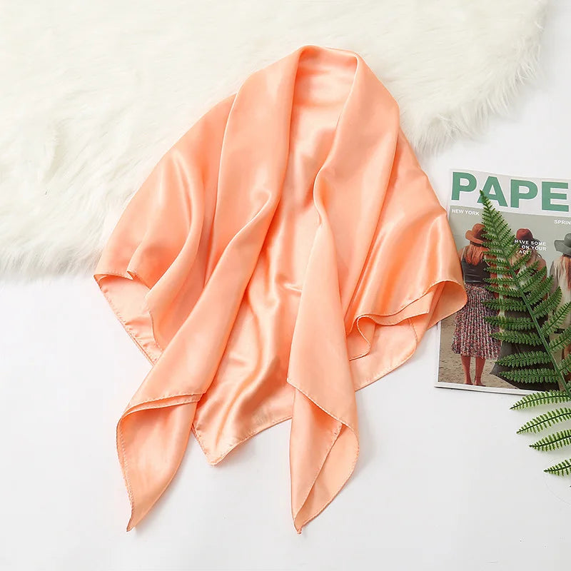 90cm Solid Colors Neckerchief Hijab Scarf for Women Silk Satin Headband Hair Scarves Female Square Shawls Head Scarfs for Ladies