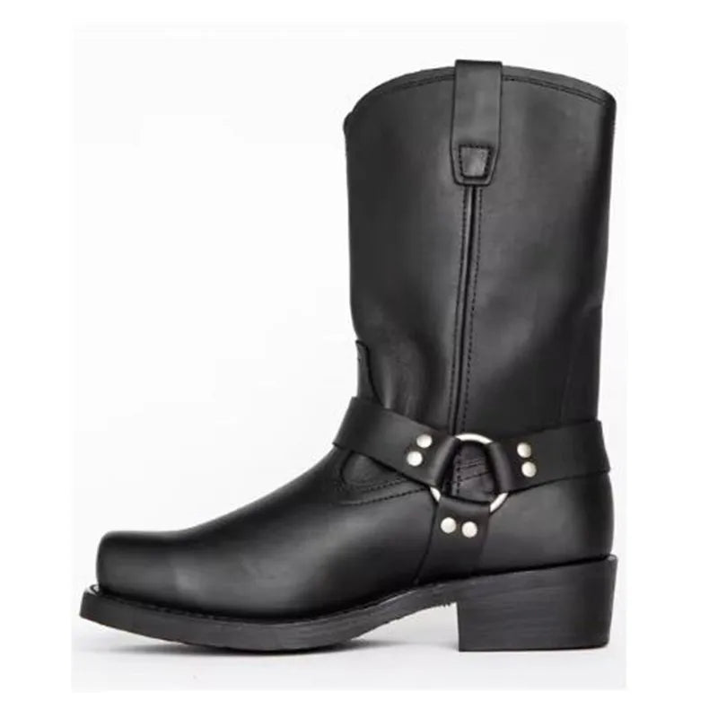 Luxury Retro Cowboy Boots Men Mid Calf Western Boot Men Pu Leather Man Slip on Shoes Winter Knight Boots Booties Plus Size 48