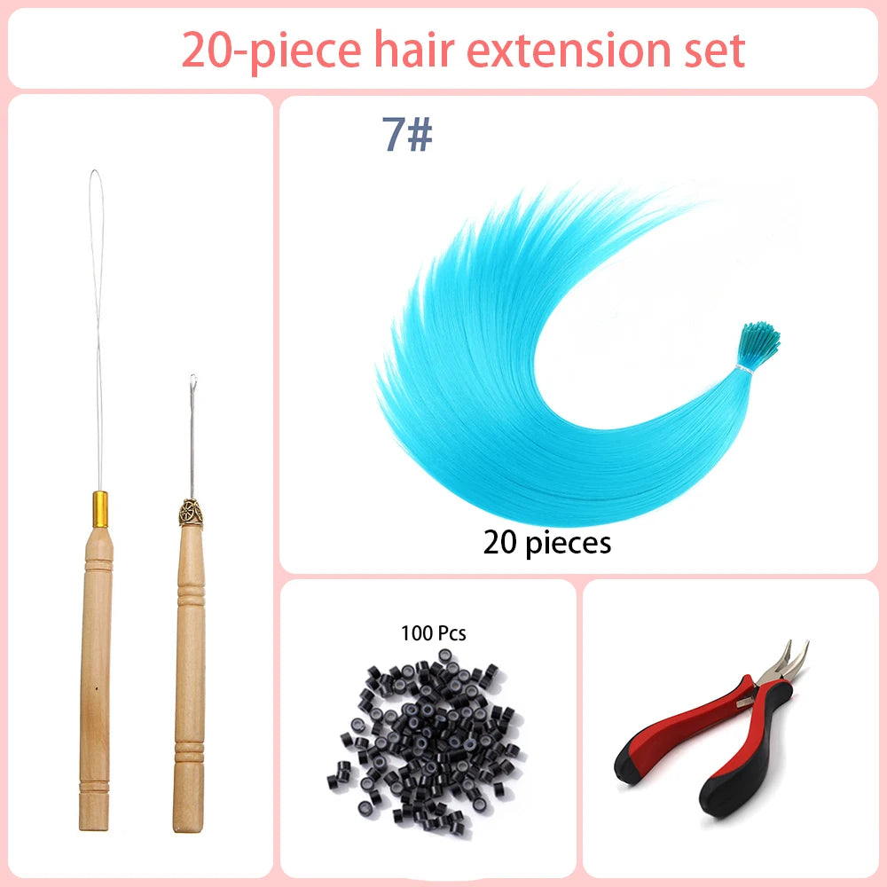 20 Strands/Pack Random Ten Colors Synthetic Colored I-Tip Stick Hair Extensions Straight Hair 16 Inch for Women High Temperature