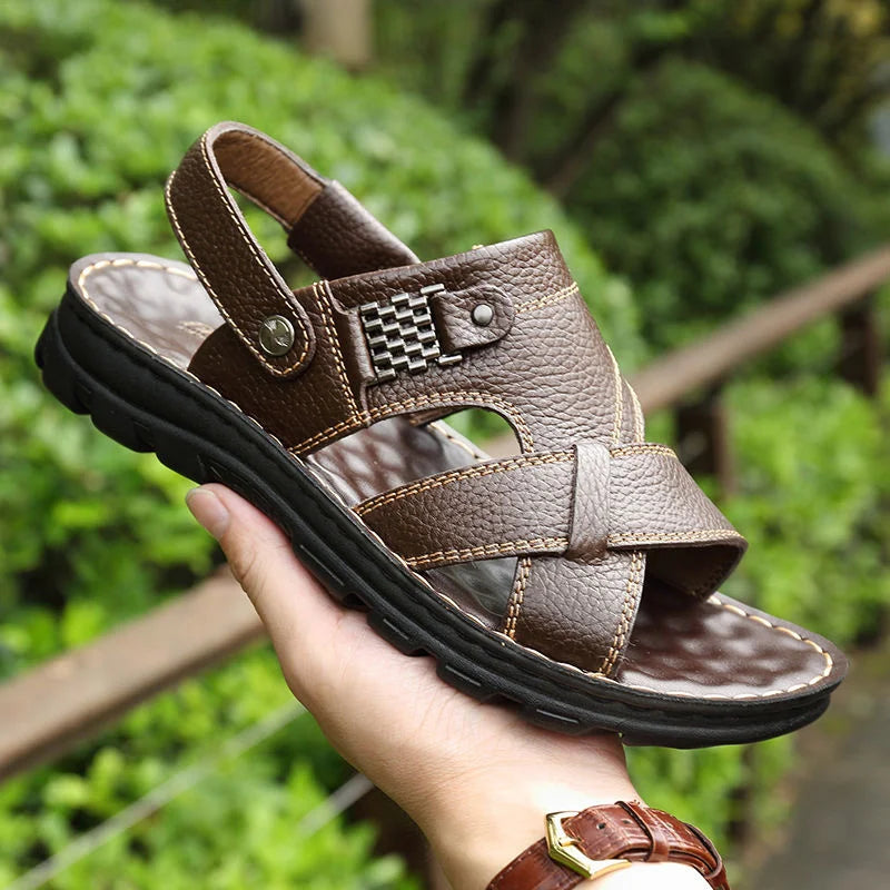 Men's Sandals 2023 Summer New Non-Slip Genuine Leather Sandals Soft Slippers Zapatos Flat for Mens Casual Shoes Sandalias Hombre