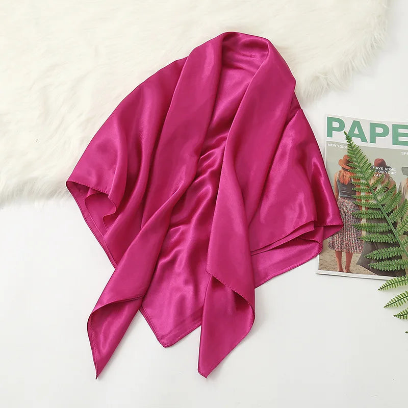90cm Solid Colors Neckerchief Hijab Scarf for Women Silk Satin Headband Hair Scarves Female Square Shawls Head Scarfs for Ladies