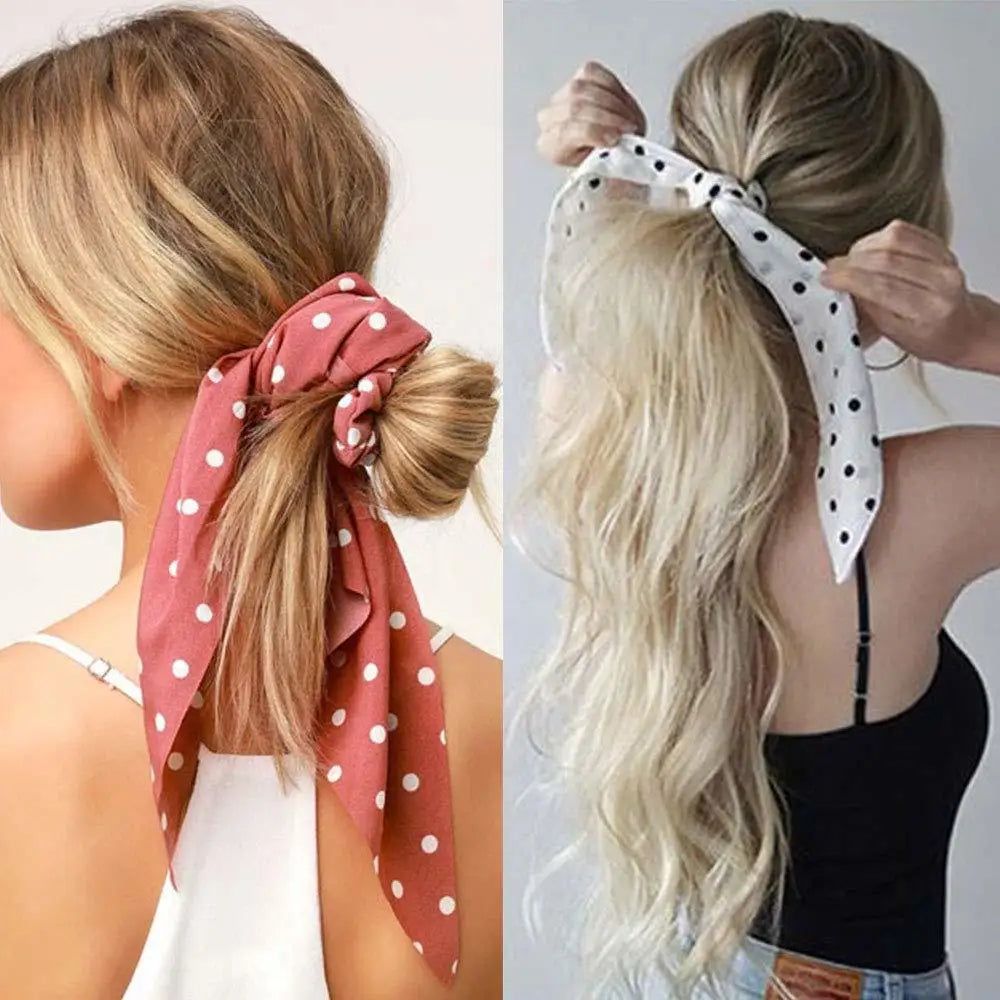 Fashion Dots Scrunchies Long Hair Rope Korean Hair Ties for Women Ponytail Scarf Sweet Elastic Hair Band Hair Accessories