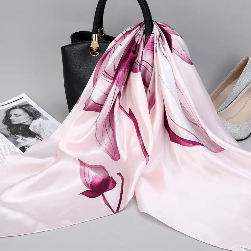 Fashion Kerchief Silk Satin Neck Scarf for Women Print Hijab Scarfs Female 90*90cm Square Shawls and Wraps Scarves for Lady