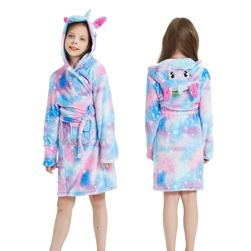 New Children Bath Robe Baby Towel Children's Unicorn Hooded Bathrobes for Boys Girls Pajamas Kids Sleepwear Bath Robes Fox Wolf