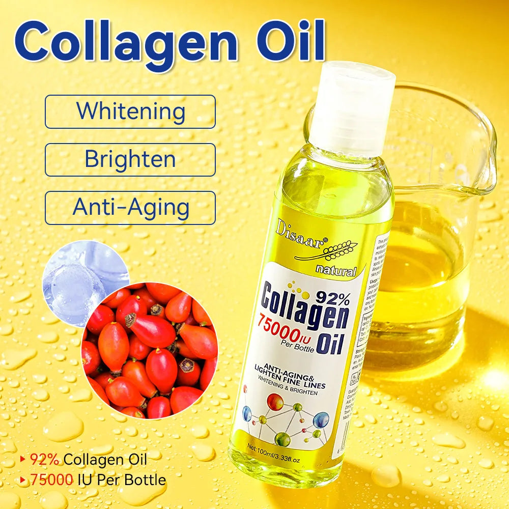 100ml 92% Collagen 75000IU Youthful Glow Oil Lighten Fine Lines Brighten Body Serum Dry Skin Hydrating Plumps, Lifts Massage Oil