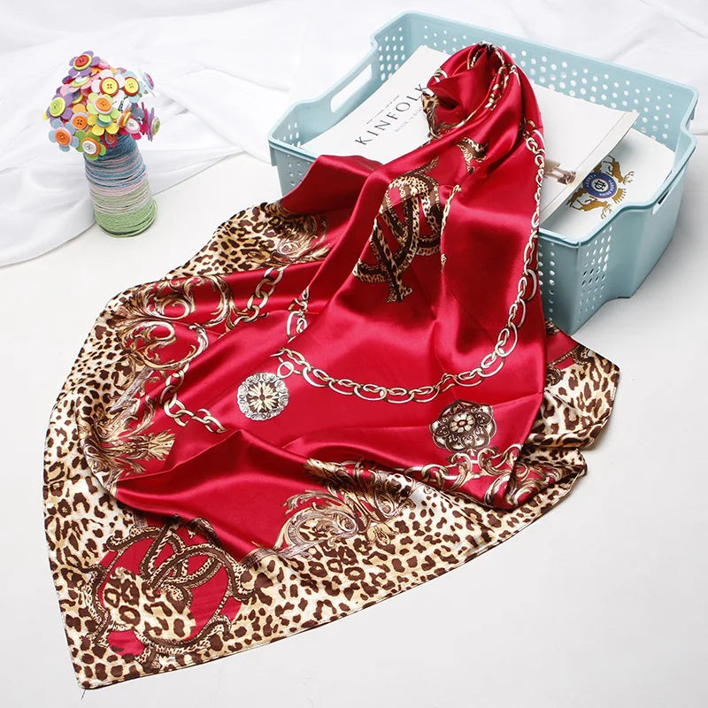 Fashion Kerchief Silk Satin Neck Scarf for Women Print Hijab Scarfs Female 90*90cm Square Shawls and Wraps Scarves for Lady
