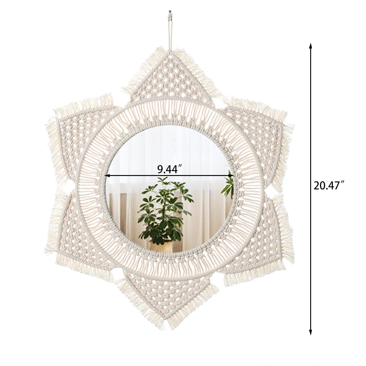 Boho Macrame Round Mirror Decorative Mirrors Aesthetic Room Decor Hanging Wall Mirror for Bedroom Living Room House Decoration