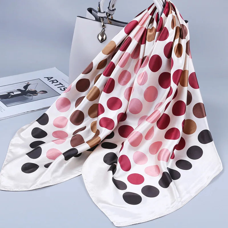 Fashion Kerchief Silk Satin Neck Scarf for Women Print Hijab Scarfs Female 90*90cm Square Shawls and Wraps Scarves for Lady