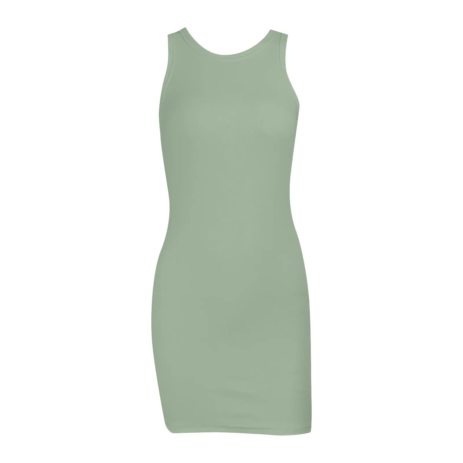 Women'S Sleeveless Summer Dresses Qutfits Slim Dress Sexy Solid Color O Neck Tank Dress Cotton Sport Wrap Buttocks Dresses