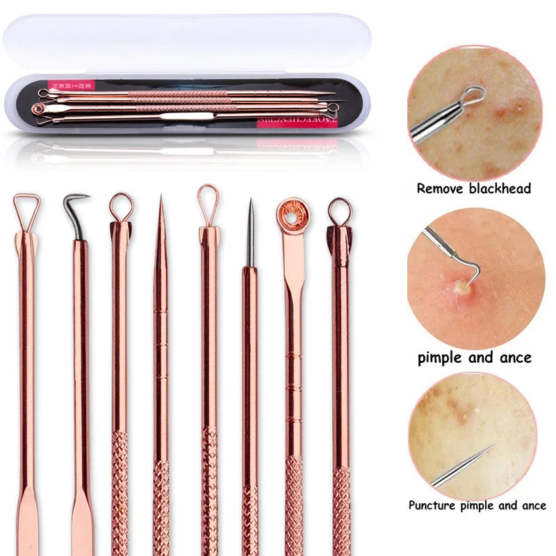 4pcs/Pack Blackhead Remover Tool Washable Stainless Steel Blackhead Extractor Face Pimple Cleaning Tools Skin Care Accessories