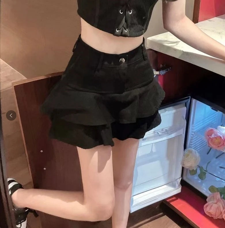 Ruffle Pleated Shorts Skirts Women 2023 Summer Low Waist a Line Y2K Denim Skirt Mini Short Jeans Skirts Outdoor Sex Skirt Woman