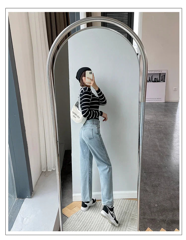 Streetwear High Waist Women's Fashion Jeans Woman Girls Women Wide Leg Pants Trousers Female Jean Femme Denim Bagge Mom Jeans