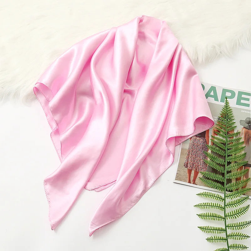 90cm Solid Colors Neckerchief Hijab Scarf for Women Silk Satin Headband Hair Scarves Female Square Shawls Head Scarfs for Ladies