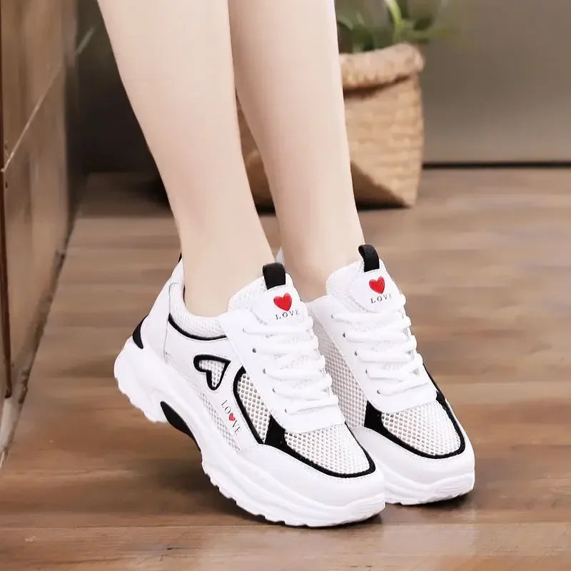 Women Shoes Heart-Shaped Platform Sneakers Woman Walking Sports-Shoes Breathable White Shoe Casual Sneaker Zapatos Mujer