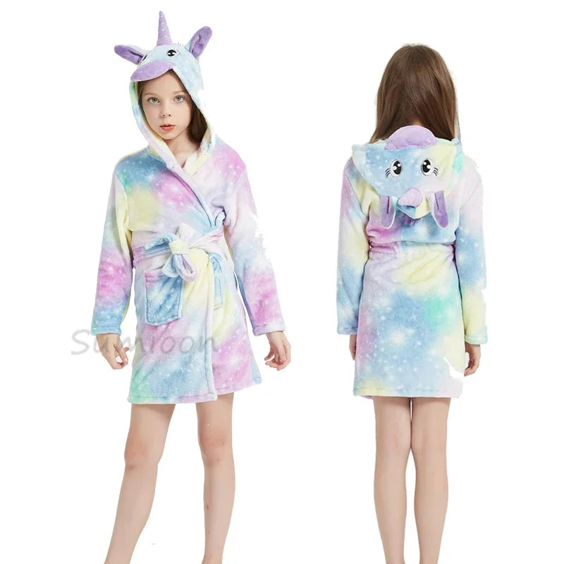 New Children Bath Robe Baby Towel Children's Unicorn Hooded Bathrobes for Boys Girls Pajamas Kids Sleepwear Bath Robes Fox Wolf