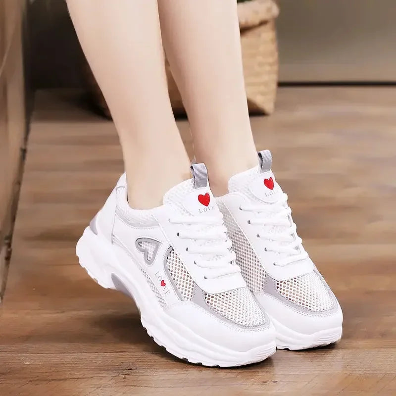Women Shoes Heart-Shaped Platform Sneakers Woman Walking Sports-Shoes Breathable White Shoe Casual Sneaker Zapatos Mujer